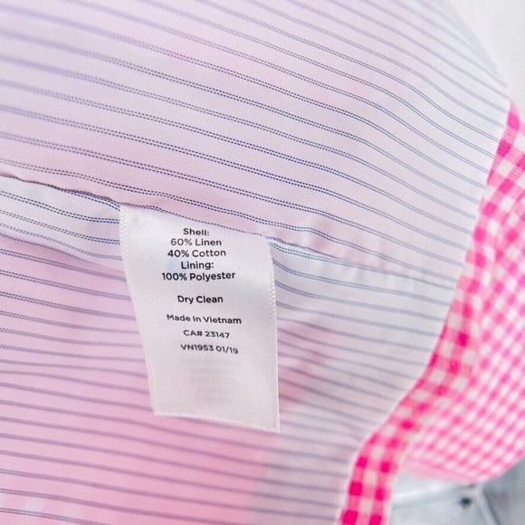 10P Pink and White Checkered Gingham Talbots Linen Blend Blazer - Picture 3 of 9